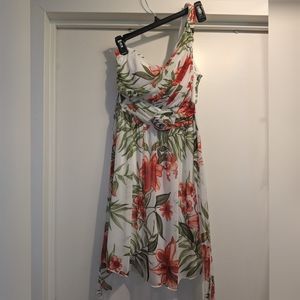 Floral One Shoulder Chiffon Dress - image 1